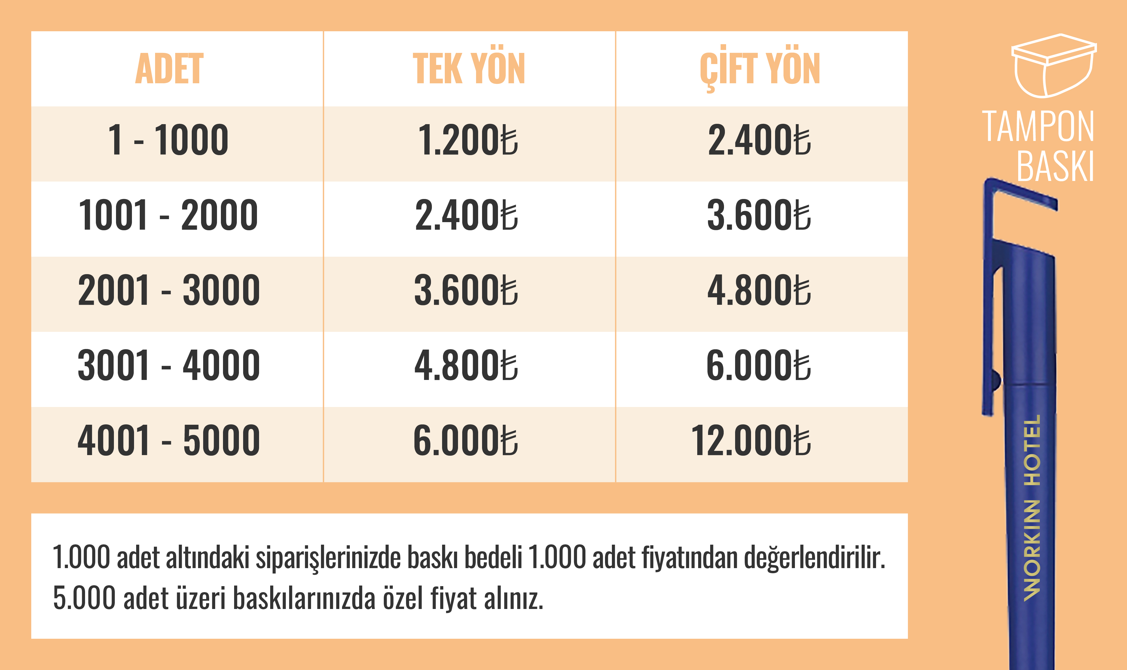 Tampon Baskı fiyat tablosu